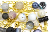 RANDOM PICK: Approx. 50 Gram Bag of Glass Beads & Gold-Finished Metal Findings, Tie-dye & Graffiti Mix