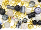 RANDOM PICK: Approx. 50 Gram Bag of Glass Beads & Gold-Finished Metal Findings, Tie-dye & Graffiti Mix