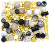 RANDOM PICK: Approx. 50 Gram Bag of Glass Beads & Gold-Finished Metal Findings, Tie-dye & Graffiti Mix