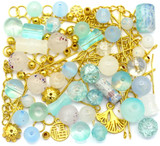 RANDOM PICK: Approx. 50 Gram Bag of Glass Beads & Gold-Finished Metal Findings, Sea & Sky Mix