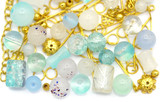 RANDOM PICK: Approx. 50 Gram Bag of Glass Beads & Gold-Finished Metal Findings, Sea & Sky Mix