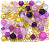 RANDOM PICK: Approx. 50 Gram Bag of Glass Beads & Gold-Finished Metal Findings, Violet & Lilac Mix
