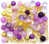 RANDOM PICK: Approx. 50 Gram Bag of Glass Beads & Gold-Finished Metal Findings, Violet & Lilac Mix
