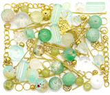 RANDOM PICK: Approx. 50 Gram Bag of Glass Beads & Gold-Finished Metal Findings, Lime Cream Mix