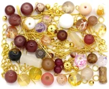 RANDOM PICK: Approx. 50 Gram Bag of Glass Beads & Gold-Finished Metal Findings, Fall Harvest Mix