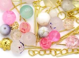 RANDOM PICK: Approx. 50 Gram Bag of Glass Beads & Gold-Finished Metal Findings, Cotton Candy Mix