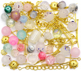 RANDOM PICK: Approx. 50 Gram Bag of Glass Beads & Gold-Finished Metal Findings, Cotton Candy Mix