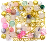 RANDOM PICK: Approx. 50 Gram Bag of Glass Beads & Gold-Finished Metal Findings, Cotton Candy Mix