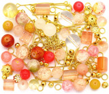 RANDOM PICK: Approx. 50 Gram Bag of Glass Beads & Gold-Finished Metal Findings, Autumn Glow Mix