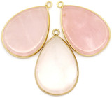 1pc Approx. 40x26mm Rose Quartz & Brass Teardrop Pendant, Gold