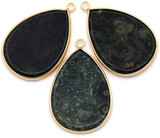 1pc Approx. 40x26mm Kambaba Jasper & Brass Teardrop Pendant, Gold