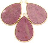 Approx. 40x26mm Pink Rhodonite & Brass Teardrop Pendant, Gold