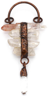 Approx. 80-100x30-44mm Quartz Crystal Rustic Multi-Point Pendant, Antique Copper (See Photos for Variation)
