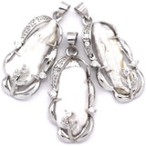 31x16mm Freshwater Stick Pearl & Rhinestone Pendant, Antique Silver (See Photo for Variation)