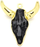 Approx. 30x26mm Crystal Cow Skull w/Horns Pendant, Gold/Jet Wash