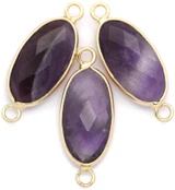 30x12mm Amethyst & Brass Faceted Oval Focal Link, Gold