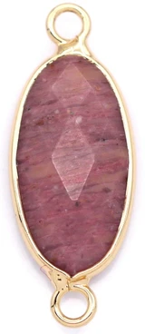 30x12mm Pink Rhodonite & Brass Faceted Oval Focal Link, Gold (See Photos for Variation)