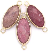 30x12mm Pink Rhodonite & Brass Faceted Oval Focal Link, Gold (See Photos for Variation)