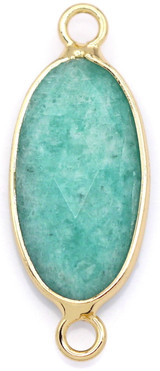 30x12mm Amazonite & Brass Faceted Oval Focal Link, Gold