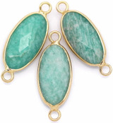 30x12mm Amazonite & Brass Faceted Oval Focal Link, Gold