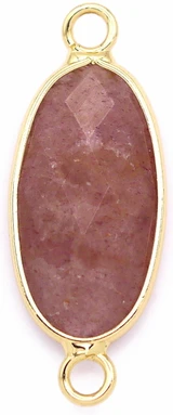 30x12mm Strawberry Quartz & Brass Faceted Oval Focal Link, Gold