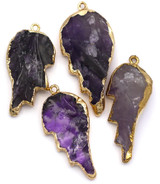 1pc Approx. 17-22x35-47mm Hand-Crafted Rough Amethyst Wing Pendant, Gold