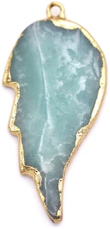 1pc Approx. 18-24x36-50mm Hand-Crafted Rough Amazonite Wing Pendant, Gold