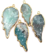 1pc Approx. 18-24x36-50mm Hand-Crafted Rough Amazonite Wing Pendant, Gold