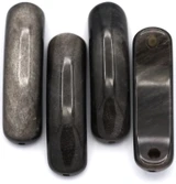 1pc Approx. 36x10mm Silver Sheen Obsidian Curved Rectangle Focal Link