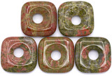 1pc Approx. 30mm Unakite Square Donut Pendant (See Photos for Variation)