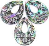 1pc 32x25mm Abalone Shell (Assembled) Filigree Teardrop Pendant (See Photos for Variation)