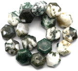 Approx. 7" Strand 10x11mm Tree Agate Puffed Hexagon Beads