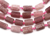 Approx. 7" Strand 11x8mm Matte Strawberry Quartz Faceted Cylinder Beads