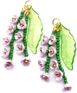 2pc 44mm Beaded Resin Flower & Acrylic Leaf Charms, Lilac/Green/Gold