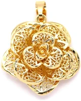 Aprox. 37x29mm 18k Gold-Plated Brass 3-D Filigree Rose Pendant