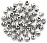 50pc 4mm Corrugated Bicone Spacer Beads, Antique Silver-
