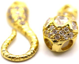 37x9mm 18k Gold-Plated Brass & Cubic Zirconia Snake Hook & Eye Clasp