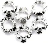 6pc 11.5mm Floral Rondelle Large-Hole Spacer Beads, Antique Silver