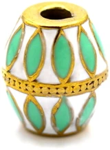 13x11.5mm Enameled Stainless Steel Bicone Bead, Gold/White/Mint