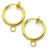 2pc (1 Pair) 17x14mm Brass Clip-On Earring Hoop Findings, Gold