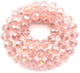Approx. 14.5" Strand 8x6.5mm Faceted Rondelle Crystal Beads, Light Rose AB