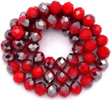 Approx. 14.5" Strand 8x7mm Crystal Faceted Rondelle Beads, Opaque Red/Antique Silver