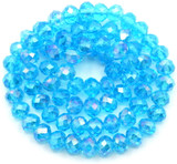 Approx. 14.5” Strand 6x5mm Crystal Faceted Rondelle Beads, Cerulean AB