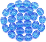 Approx. 5-Gram Bag (About 26pc) of 7x6mm Czech Pressed Glass Filigree Oval Beads, Sapphire
