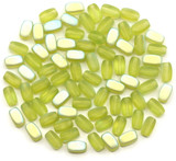 Approx. 10-Gram Bag (About 70pc) of 6x4mm Czech Pressed Glass Rice Beads, Matte Peridot AB