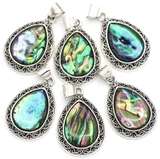 1pc Approx. 46x27mm Abalone Shell (Assembled) Teardrop Pendant, Antique Silver