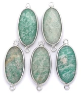 1pc 28x11mm Amazonite Faceted Oval Focal Link, Silver