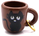 17x12mm Stainless Steel Enameled Mug Charm w/Black Cat, Brown
