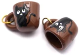 17x12mm Stainless Steel Enameled Mug Charm w/Black Cat, Brown