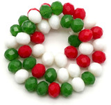 8.5" Strand 6x5mm Crystal Faceted Rondelle Beads, White Christmas Mix